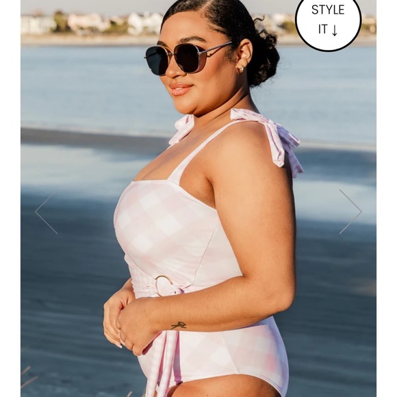 COOL BY THE POOL LIGHT PINK GINGHAM WRAP ONE PIECE SWIMSUIT - Picture 6 of 8